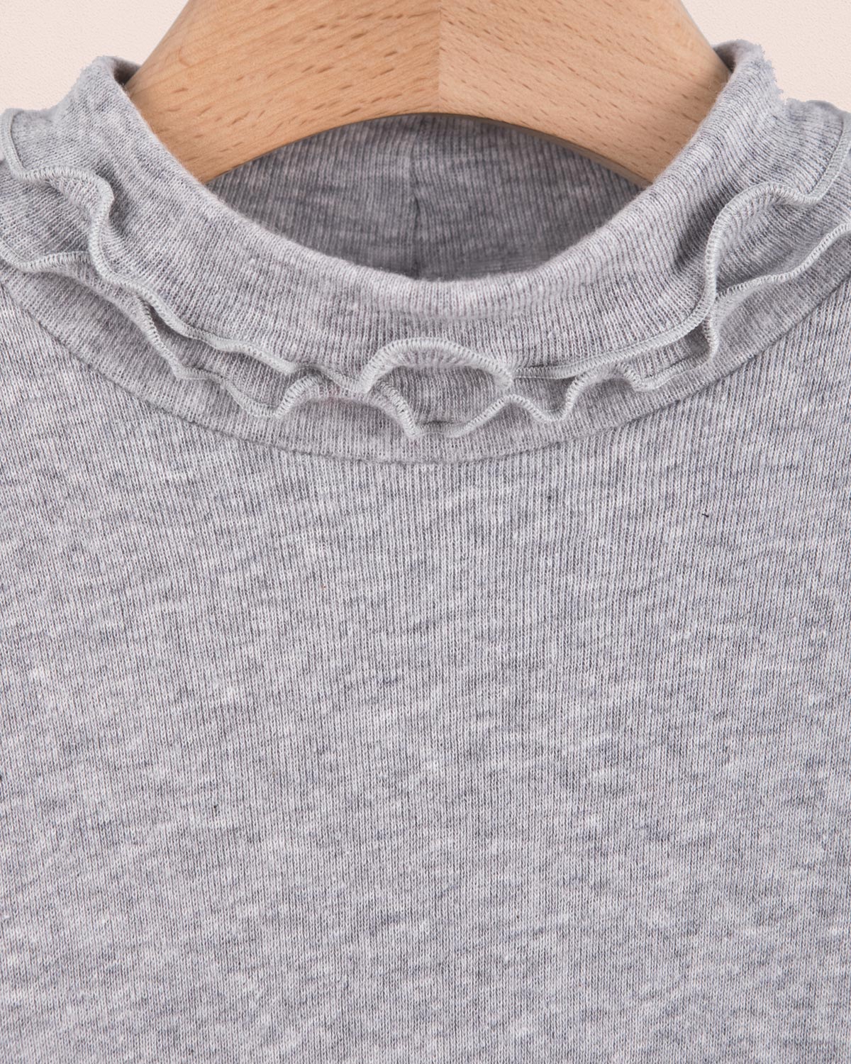 Ruffle Turtleneck Italian Brushed Cotton Grey